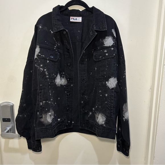 NWT FILA Black & White Splatter Ajax Denim Jacket Size Medium - Picture 1 of 10